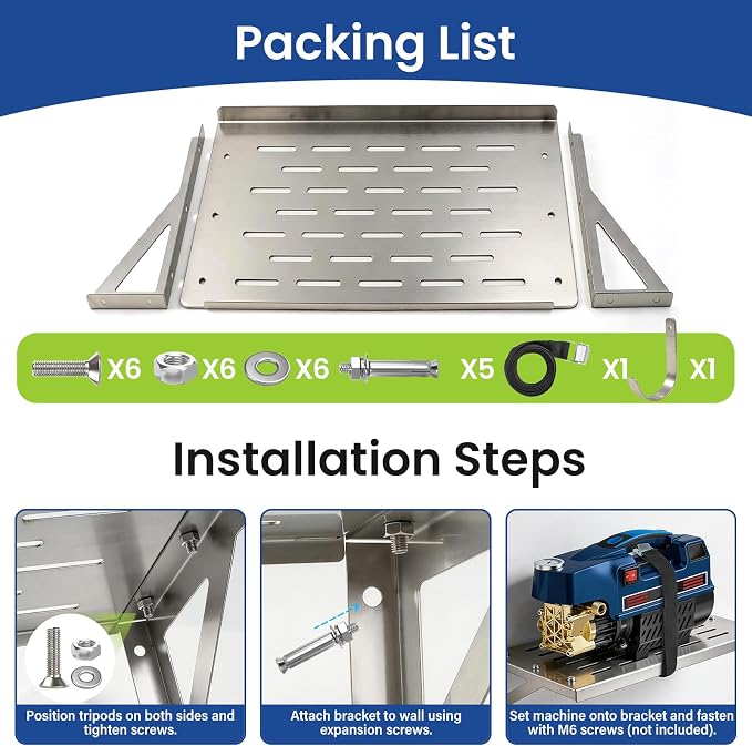 Wall Mount Pressure Washer Shelf 20" x 10", Stainless Steel Storage Rack | Heavy Duty Power Washer Storage Organizer for Garage & Workshop, Fits Electric Pressure Washer Accessories & Tools