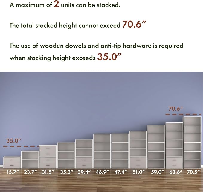 Homes: Inside + Out Apexa 2-Cube Storage Organizer Shelves, Stackable Wood Bookcase Fits Cubby Bins for Organization, Dorm Teen Room Decor & Home Office, Taupe Grey