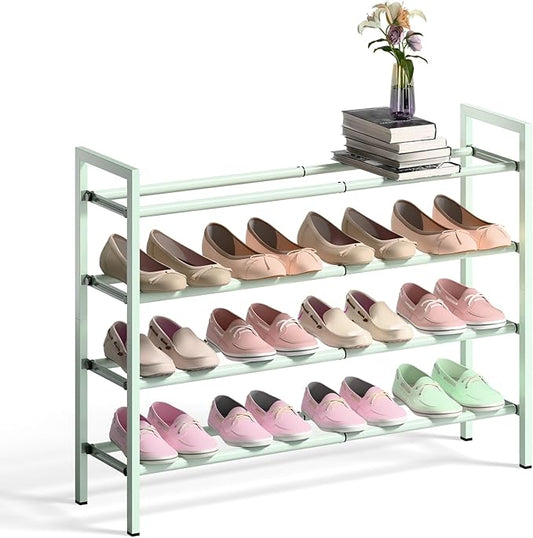 Bumusty 4 Tier Expandable Shoe Rack for Closet, Green | 18"-33" Adjustable Shoe Rack for Entryway, Small Shoe Organizer for Dorm, Front Door, Sturdy Metal