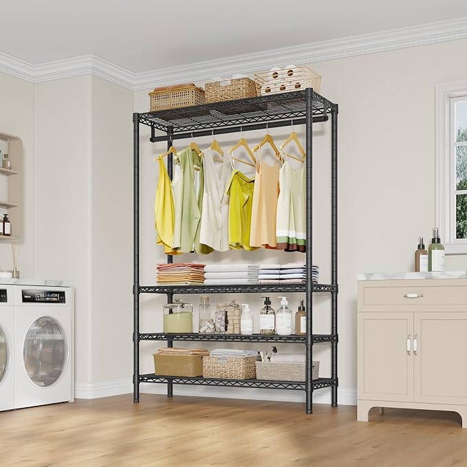 VIPEK V1 Plus 4-Tier Clothes Rack with Shelves, Adjustable, Black | 4 Adjustable Shelves & a Hanging Rod, Carbon Steel Holds up to 540 lb, Compact Design for Samll Space, Apartments, Entryways