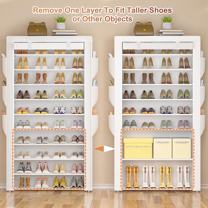 OYREL Shoe Rack 10 Tier Large Capacity Storage Cabinet | 50-56Pairs Beautiful Tall Shoe Shelf Free Standing Storage Cabinet Entryway Closet