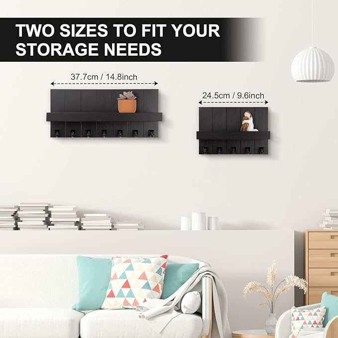 Key Holder for Wall, Decorative Key Holder with Shelf, Key and Mail Holder Wall Mount, Farmhouse Decor with 7 Key Hooks for Keys, Coats, ect.