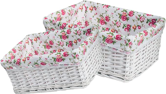 rismart Handmade Wicker Storage Baskets Woven Decorative Organizing Bins for Bedroom Bathroom Shelf White