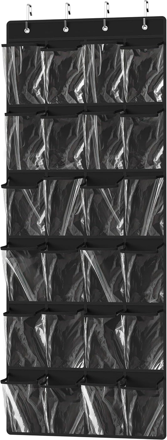 Simple Houseware 24 Pockets Large Clear Over the Door Shoe Organizer, Black | 56" x 22.5", 4 Durable Metal Hooks, 5" x 9" Pocket Size, Multipurpose