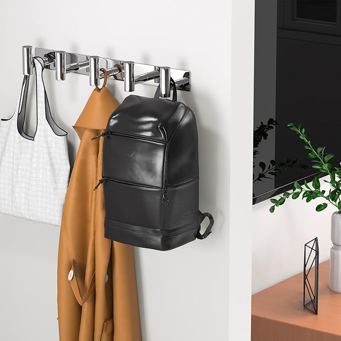 Wall Mounted Coat Rack-5 Hooks, Heavy Duty Stainless Steel Wall Hooks for Towel Coat Bag, Hat Rack Hanger Coat Hooks Towel Racks for Bathroom Entryway Kitchen Hotel (Glossy Chrome, 1 Pack)