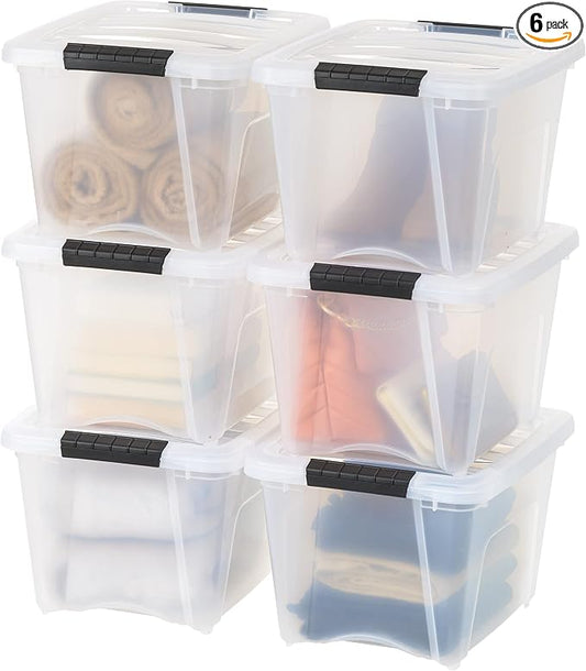 IRIS USA 6-Pack 19 Quart Storage Bins with Lids, Clear | Transparent design makes contents easy to find. Great for linens, décor, closet storage, and supplies. Nestable design saves