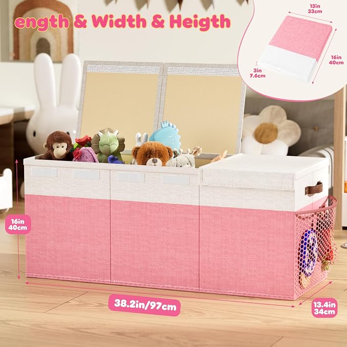 Dayacoco Extra Large Toy Box with Lid, Kids Collapsible Storage Chest, Pink | Collapsible & Sturdy. For Kids, Boys & Girls. Organizes Toys & Books. Ideal For Playroom, Nursery & Bedroom.