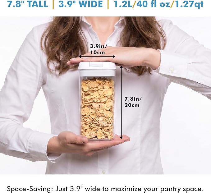 Shazo Airtight Food Storage Containers with Lids - 6 PC BPA Free Clear Plastic Cereal Containers with Easy Lock Lids for Kitchen and Pantry Organization for Snacks and Pasta - 1.2 L