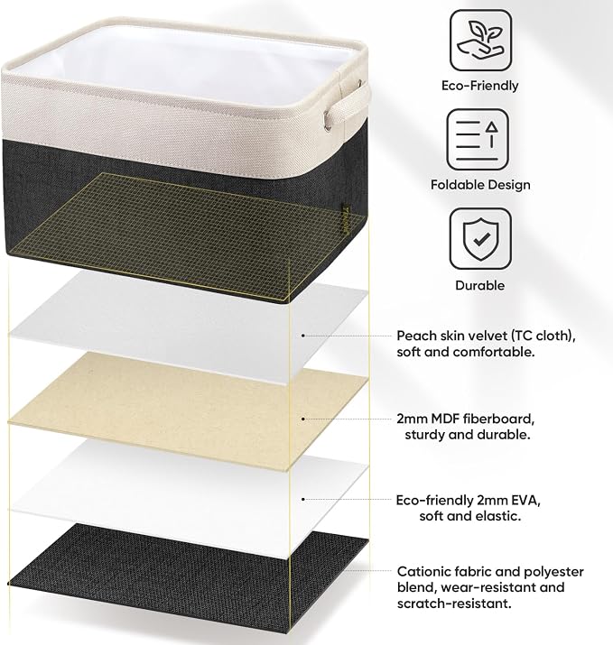 BALEINE 1 Pack Fabric Closet Storage Bins for Shelves, Linen Closet Organizers and Storage, Decorative Baskets for Organizing, Shelf, Clothes, Home, Office (Black, 15''x11''x9.5'')
