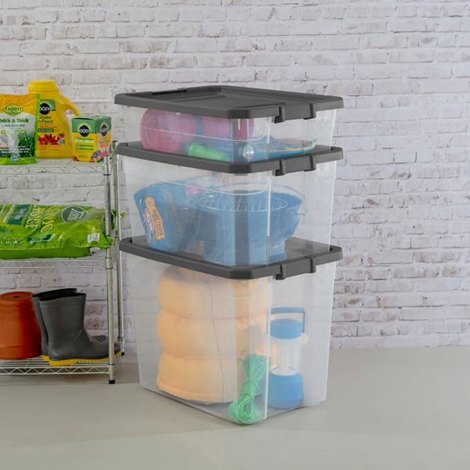 Sterilite 16-Pack Modular Stacker Box, Durable Clear Plastic Storage Bins with Latching Lids, 108 Quart - Stackable Organizing Container Boxes for Closet, Bathroom, and Office