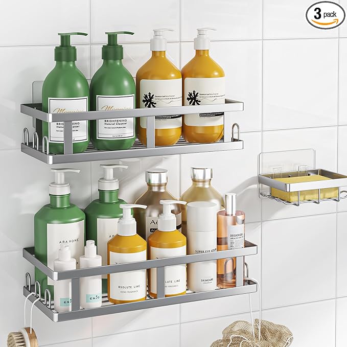 Youvip Shower Caddy Adhesive,No Drill Bathroom Organizer,Large Capacity Rustproof Shelves for Inside Shower,Bathroom Organizers and Storage,Silver
