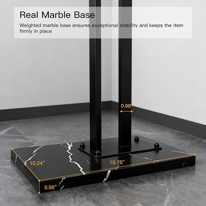 Metal Coat Rack Freestanding for Entryway (Black) | Heavy Duty, Marble Base, Metal Frame, Essential Items Organizer for Clothes Bags, for Bedroom Living Room Hotel