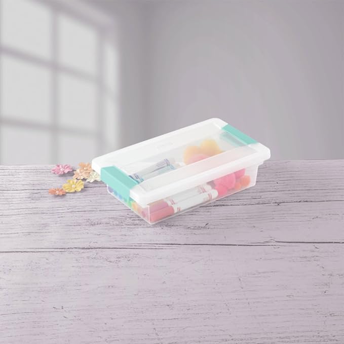 Sterilite Clip Box, Stackable Clear Plastic Bins- Small, 24-Pack | Storage Containers with Latching Lids for Writing, Arts or Crafts Supplies - Home, Office, Classroom & Workshop Organization