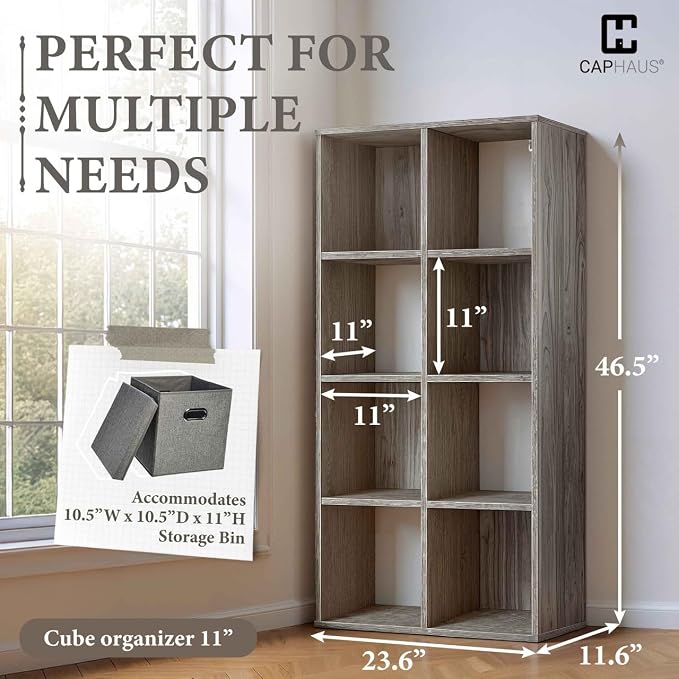 CAPHAUS 8-Cube Storage Organizer Shelf Bookcase, Dark Grey, 11-Inch