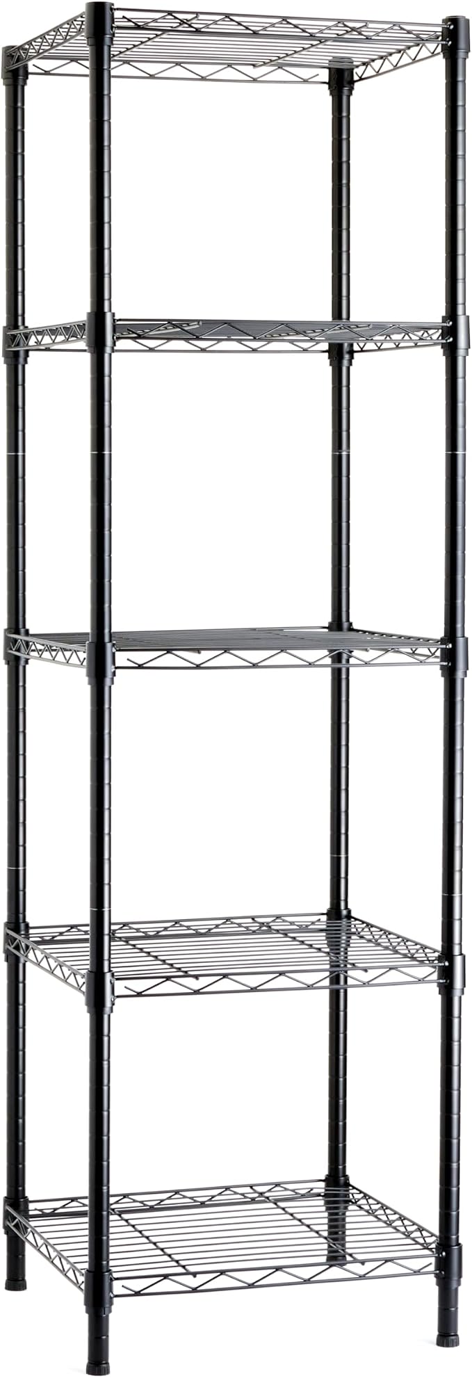 Amazon Basics 5-Shelf Tower Adjustable Storage Shelving Unit for Garage, Rust-Resistant Steel, 150 lbs Per Shelf, 16"W x 16"D x 54"H, Black