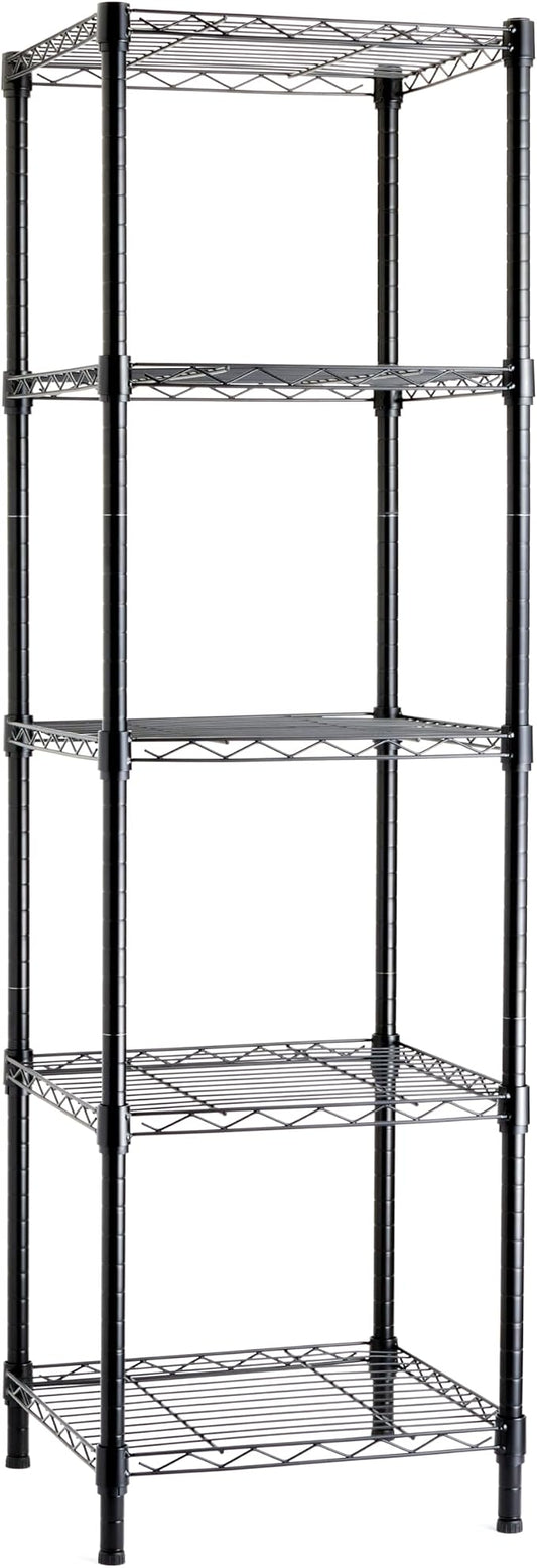 Amazon Basics 5-Shelf Tower Adjustable Storage Shelving Unit for Garage, Rust-Resistant Steel, 150 lbs Per Shelf, 16"W x 16"D x 54"H, Black