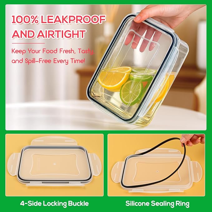 62PCS Thick Food Storage Containers with Airtight Lids for Meal Prep | BPA-Free Plastic Food Container Set for Leftovers, Snacks, Lunch, Fruit, Freezer Storage & Kitchen Organization, Leakproof