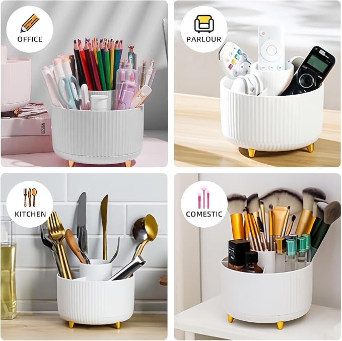 Ovatt White Desk Organizer Set - 15-Piece Office Supplies with 360° Rotating Pen Holder, Stapler, Tape Dispenser & Clips for Home Office