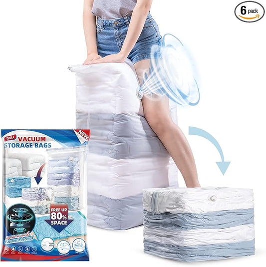 TAILI 6 Pack Vacuum Storage Bags, Jumbo Cube (31x40x15 Inch), Clear | Extra Large Vacuum Seal Bags for Clothing, Comforters, Blankets, Pillow, Bedding, No Pump Compression Cube
