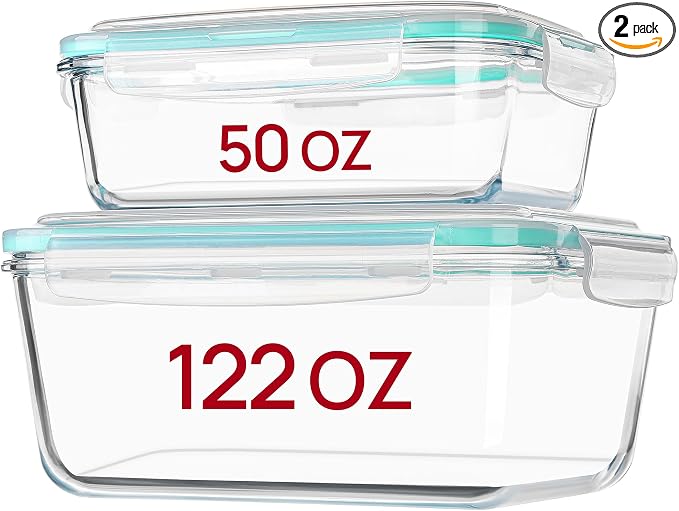 Vtopmart Large Glass Food Storage Containers with Lids, 122oz+50oz, 2 Pack | Big Glass Containers for Roasting Chicken, Baking Casseroles, Food Storage, Meal Prep, Fruits, Thanksgiving Meals, BPA-Free
