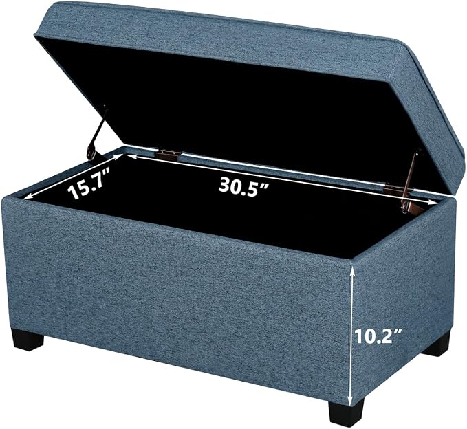 Adeco 31 Inches Storage Ottoman Bench, Non-Folding End of Bed Foot Rest Stools Ottoman with Thicker Foam Padded Seat, Upholstered Storage Chest for Living Room, Entryway, Bedroom