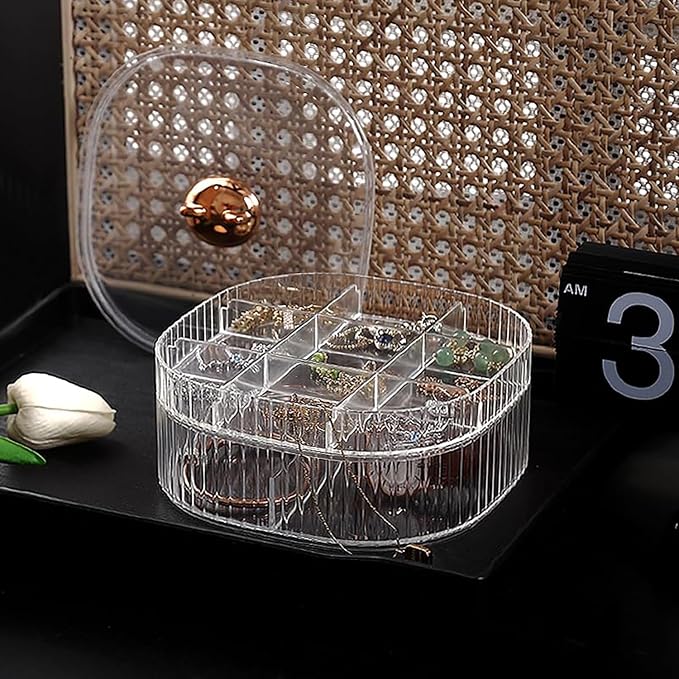 HALAFE Jewelry Box, 3-Layer Acrylic Jewelry Organizer with Cat Shape Handle, Clear Jewelry Boxes for Women Girls, Make up Organizer, Jewelry Storage Holder (Green, Cat)