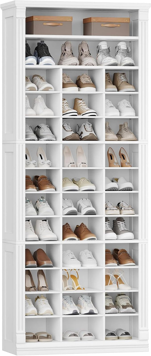 Hzuaneri 13 Tiers Shoe Storage Cabinet, Tall Shoe Cabinet with Cubby | Wooden Shoes Organizer for Closet, 39 Pairs, Shoes Cubby Organizer for Entryway, Hallway, Bedroom, White SR31003X