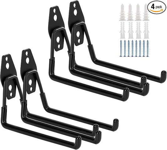 4 Pack Garage Hooks Heavy Duty, 7.4 inch Large Square Utility Hooks | Garage Tool Organizer Wall Mount, Utility Organizer for Ladders, Garden Tools, Bike, Ropes, Bulk Items