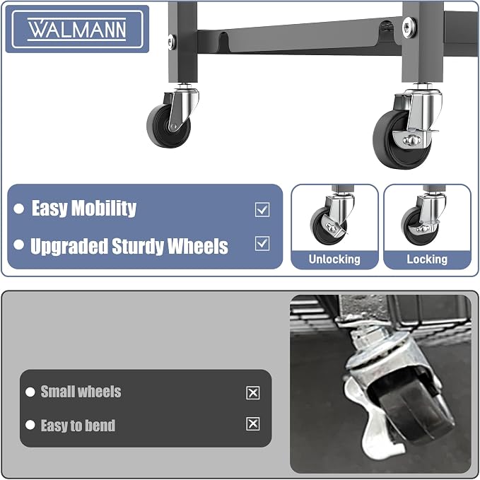 WALMANN Garden Tool Organizer with Wheels for Garage, Rakes/Shovels/Yard Tools Stand for Garden, Shed, Indoor/Outdoor Long-Handled Tools Rolling Cart(Small)