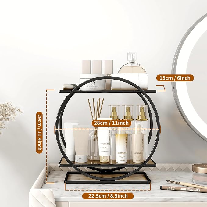 Bathroom Countertop Organizer, Black Perfume Organizer for Dresser | 2 Tier Bathroom Counter Organizer,Vanity Shelf Makeup Organizer, Bathroom Organizers and Storage, Skincare Tray Perfume Stand