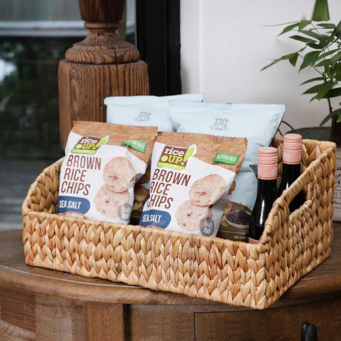 Wicker Baskets for Organizing,Pantry Baskets with Built-in Handles, Handwoven Wicker Storage Basket, Water Hyacinth Storage Bins for Shelves, 3 Pack, Natural 4 Set