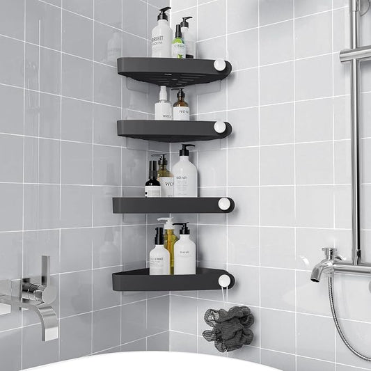 Sotfamily Plastic Shower Caddy Corner (for 90° Only), 4 Pack, Black | Adhesive Corner Shower Shelves for Smooth Wall Bathroom Organizers and Storage, Bathroom Decor