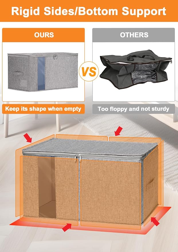 punemi 60L Sturdy Comforter Storage Bag, 2 Pack, Grey | Sturdy Sides & Bottom, Zipper & 2 Handles, for King/Queen Comforters, Quilts, Duvets, Pillows, Bedding & Clothes
