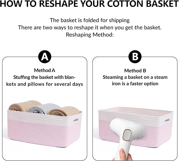 MiniArk Large Storage Baskets for Shelves, 17 x 13 x 7.5” Closet Organizers Bins for Clothes Blanket Towels, Baby Nursery, Toy Baskets Box, Woven Rope Baskets, 3 Packs Woven Pink