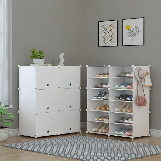 HOMIDEC Shoe Rack Organizer 24 Pair Modular Shoe Storage Cabinet for Closet | PP Plastic, Sturdy Steel Frame, Waterproof, Dustproof, Easy Clean, Shoe Shelves for Closet Garage Hallway Bedroom Entryway