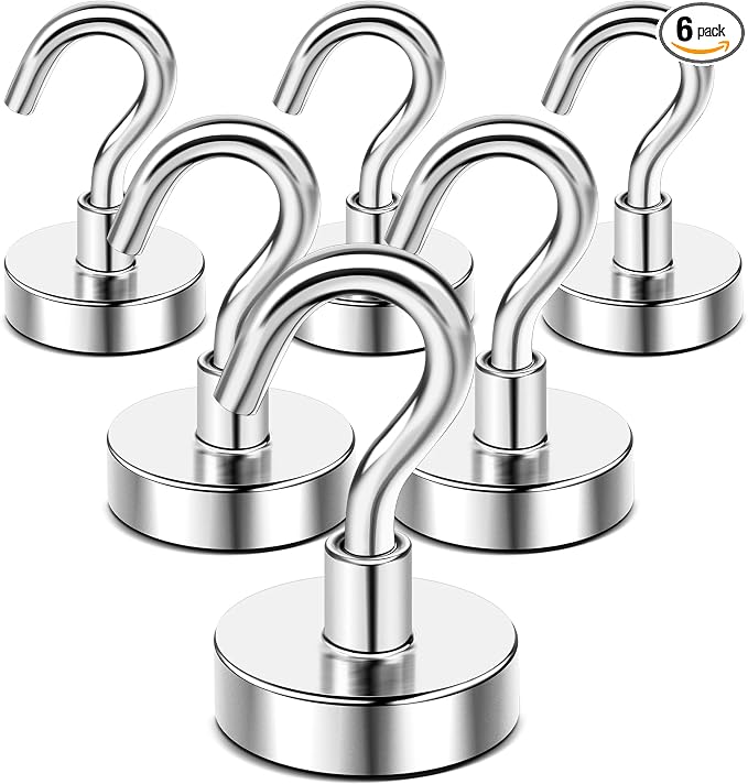 DIYMAG Magnetic Hooks,50lbs Heavy Duty Magnets with Hook Silver 6 Pack | Rare Earth N52 2026 Cruise Cabin Ship Essentials for Fridge Hanging Classroom Beach Vacation Kitchen Grills Home Must Have
