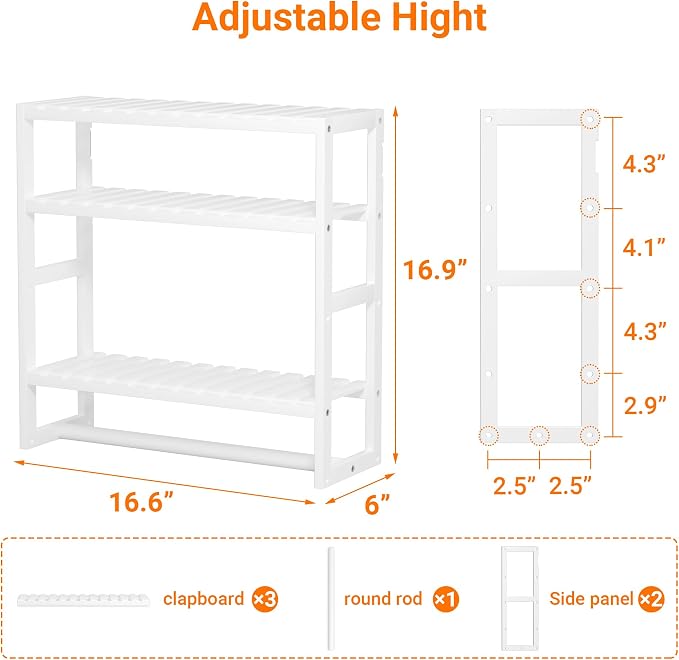 Towel Rack Bathroom Storage Shelves Over The Toilet with Towel Bar 100% Bamboo Adjustable Height Floating Shelf Wall Shower Shelf for Small Space Updated Painting
