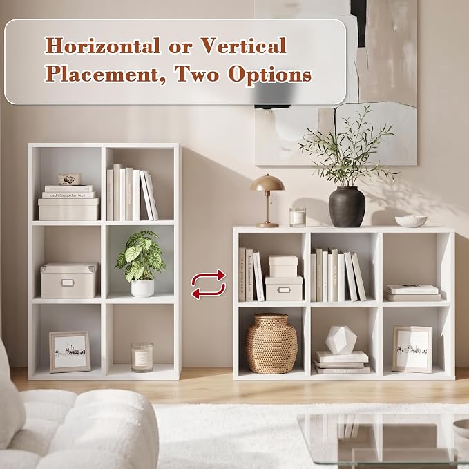 6 Cube Storage Organizer, White Cube Bookshelf, Multifunctional Bookcase | Stackable Vertical or Horizont Cube Storage Organizer Multi-room Organization for Home Office Dining Room and Living Areas