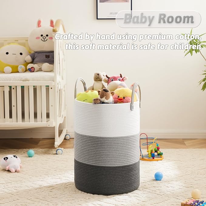 Artfeel Laundry Basket,Woven Cotton Rope Laundry Hamper,60L for Decorative Storage of Dirty Clothes,Toys and Blankets in Bathroom,Bedroom and Living Room