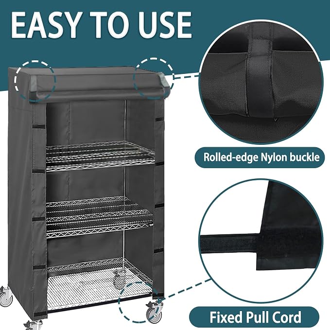 Shelving Dust Cover, Fits 48" W x 18" D x 72" H Garage Storage Rack | Waterproof Shelf Cover, Nylon buckles on both sides for easy access, For Rack in Workshop, Basement, Pantry (No Shelves)