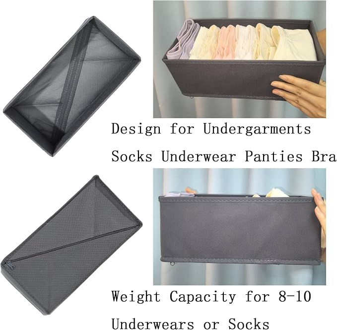 Bructhun Sock Drawer Organizer 9 Pack - Collapsible Fabric Storage Bins for Underwear Divider, Small Closet Organizers with 9 Compartments, Gray
