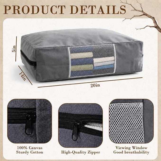 3 Pcs Cotton Canvas Sweater Storage Bag, 20"x14"x5" Closet Organizer Bag | Breathable Material, Mesh Window Design, Dustproof, Moth Proof, Large Capacity, Suitable for Seasonal Clothing, Bedding, etc.