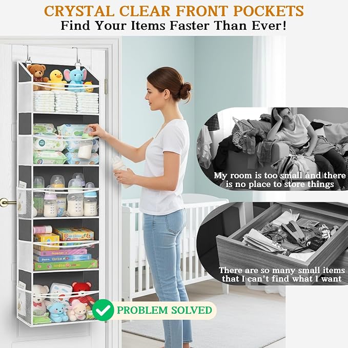 Ofiray-home 2P 5Tiers Over Door Organizer,Weekly Clothes Organizer for Kids | 5 clear PVC front pockets, 10 mesh side pockets, weekly outfit planner, for kids, dorm, entryway, RV, 50 lbs capacity