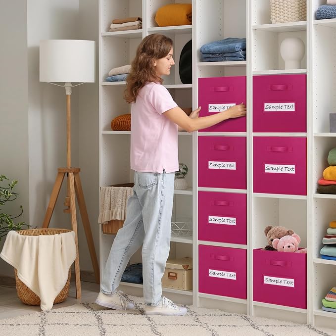 Fabric storage cubes (8 Pack) 13 Inch Cube Storage Bin, cube organizer bins with 8 Labels Window Cards & a Pen, Foldable cube organizer bins and Storage Box, Dark pink