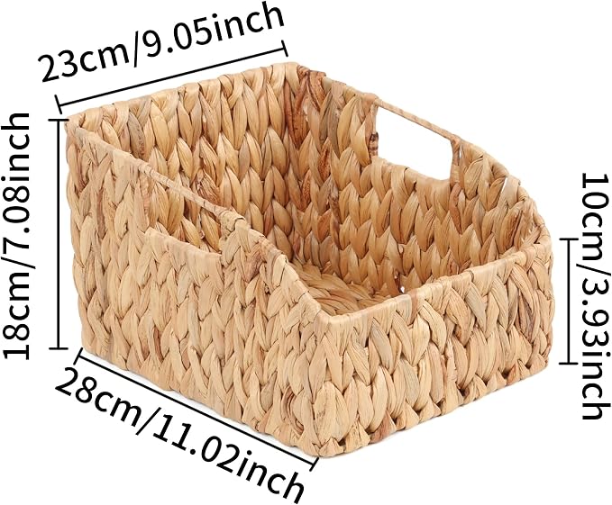 FEILANDUO Wicker Basket with Handles, Handwoven Storage Basket for Pantry, Trapezoid Decorative Baskets for Shelves Home Organizer (Natural(Water Hyacinth), 9.05"L x 11"W x 7.08"H)