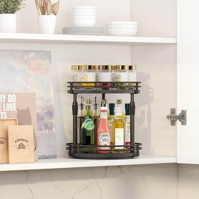 Across-Star Lazy-Susan-Organizer-Spice-Rack, Rotating Spice Organizer for Cabinet Pantry, Seasoning Holder Spice Shelf with Adjustable Height, Kitchen Counter Shelf Countertop Organizer