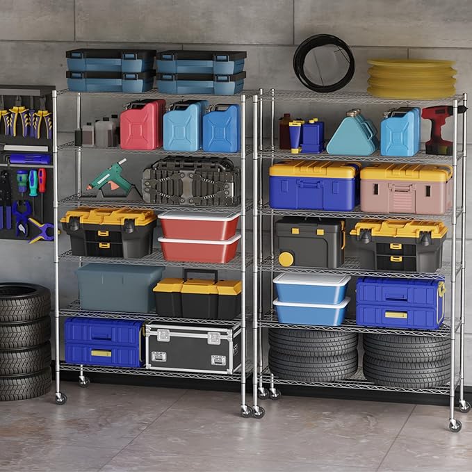 BestOffice NSF Wire Shelving Unit 6Shelf Large Storage Shelves Heavy Duty Metal Wire Rack Shelving Height Adjustable Commercial Grade Utility Steel Storage Rack Casters 6000LB Capacity-18x48x77,Chrome