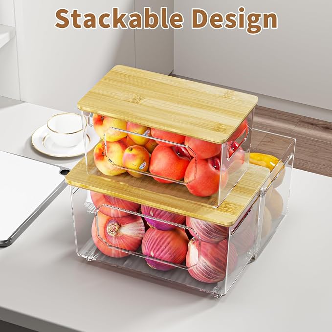 spospo Trash Bag Holder 3-in-1 Under Sink Organizer with Bamboo Lid | Acrylic Trash Bag Dispenser with Pull-Out Basket for Cleaning Supplies, Garbage Bag Holder for Kitchen Laundry Room Storage