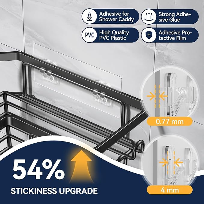 5-Pack Shower Caddy Adhesive Replacement - Transparent Shower Adhesive Strips, No Drilling Hooks for Bath Storage Shelves, Kitchen Racks, Basket & Soap Holder