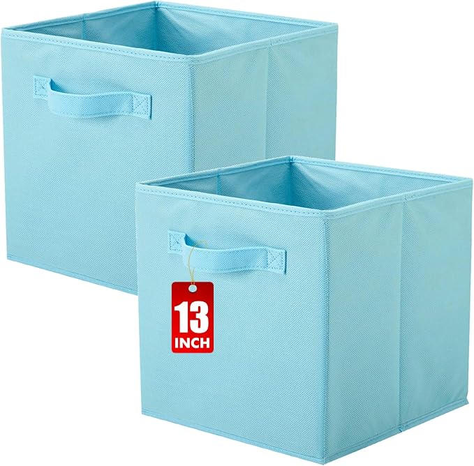 ShellKingdom Storage Bins, Foldable Fabric Storage Cube And Cloth Organizer | Storage Drawer For Closet And Toys, 13 X 13 X 13 INCH, 2 Pack (Light Blue)